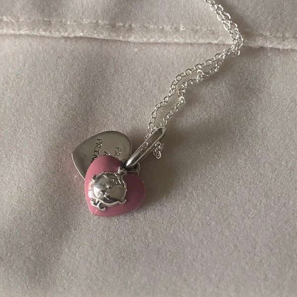 Lulu's Silver And Pink Heart Necklace